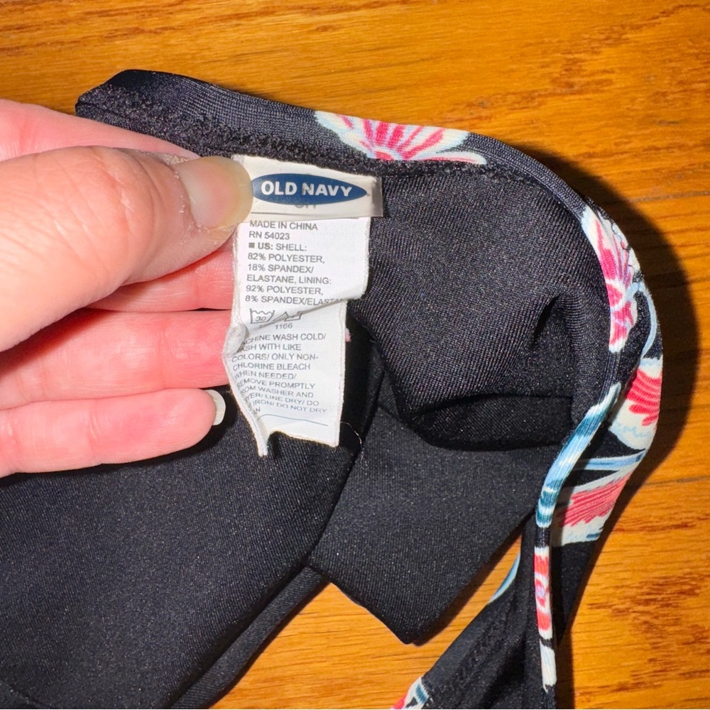Old Navy black floral square neck bikini swim top and bottoms S - Picture 11 of 14